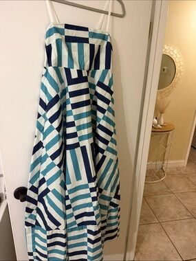 Striped Maxi Dress in Teal & Navy - Sleeveless Summer Maxi